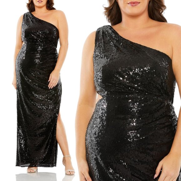 Mac Duggal 68539 Size 14W 14 Sequin One Shoulder Long Maxi Gown Evening Dress - Picture 1 of 12